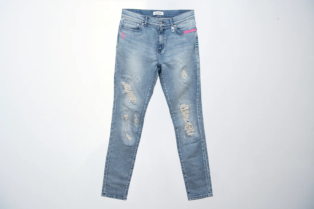 “E”CRUSHED&REPAIRED DENIM